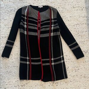 Charter Club Black Plaid Petite Long Cardigan Size M
